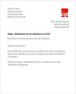 la lettre pour resilier une adhesion a la cgt