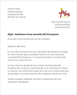 Résiliation d'une assurance santé APS Prévoyance