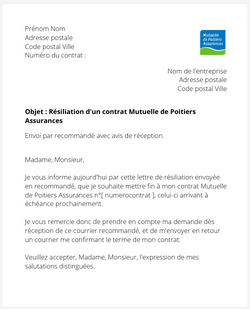 Résiliation d'un contrat Mutuelle de Poitiers Assurances