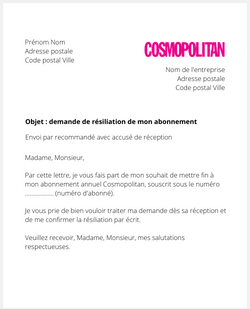 Résiliation d'un abonnement Cosmopolitan