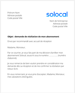 Lettre pour résilier Solocal