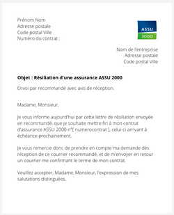 Résiliation d'un contrat ASSU 2000