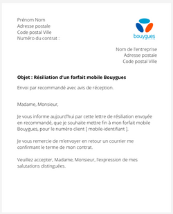 La lettre de résiliation d'une offre mobile Bouygues
