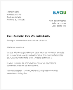 résiliation d'un forfait mobile B&YOU