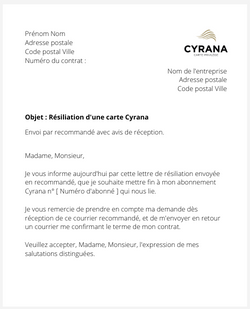 Résilier une carte Cyrana