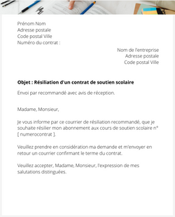 La lettre de résiliation des cours de soutien scolaire