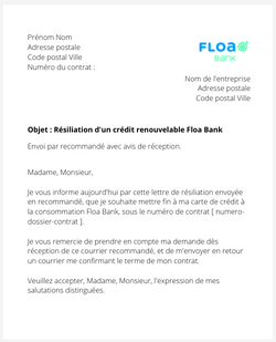 Résiliation d'un crédit renouvelable Floa Bank