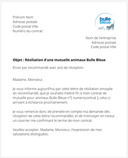 Résiliation d'un contrat Bulle Bleue