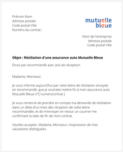 Résiliation d'un contrat auto Mutuelle Bleue