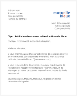 Résiliation d'un contrat logement Mutuelle Bleue