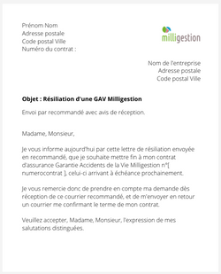 Résiliation d'une GAV Milligestion