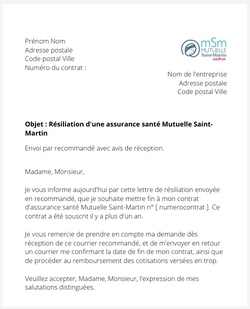 Résiliation d'une complémentaire santé Mutuelle Saint-Martin