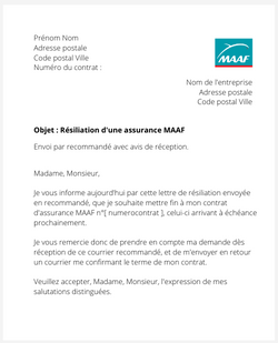 La lettre de résiliation d'un contrat d'assurance MAAF