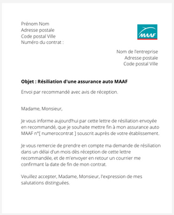 La lettre de résiliation d'une assurance auto MAAF