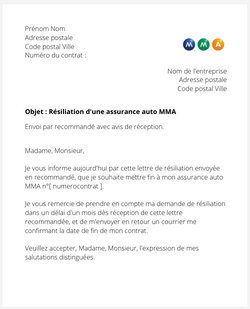 Résiliation d'un contrat auto MMA