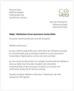 Résiliation d'un contrat Covéa Risks