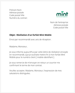 la lettre pour resilier un forfait mint mobile