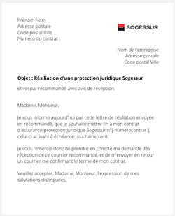 Résiliation d'une protection juridique Sogessur