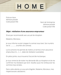 Lettre pour résilier une assurance emprunteur