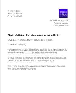Lettre pour résilier une offre Amazon Music
