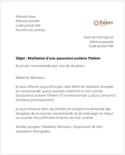 Résiliation d'une assurance scolaire Thélem