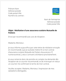 Résiliation d'une assurance scolaire Mutuelle de Poitiers Assurances