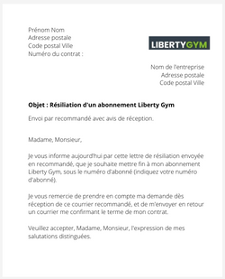 Résiliation d'un abonnement Liberty Gym