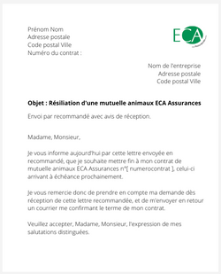 Résiliation d'une mutuelle animaux ECA