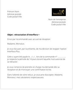 Lettre pour arrêter le programme Interflora +