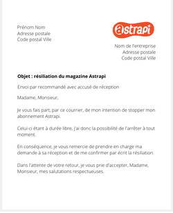 Lettre pour résilier Astrapi