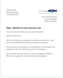Résiliation d'un contrat auto AGPM