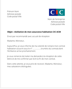 Lettre pour résilier une assurance habitation CIC