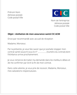 Lettre pour résilier la mutuelle CIC