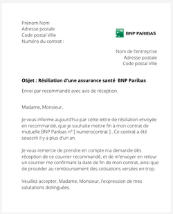 La résiliation d'une assurance santé BNP Paribas