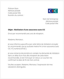 La résiliation d'un contrat auto CIC