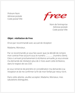 Lettre pour résilier une assurance mobile Free