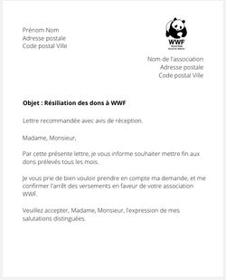 Lettre de résiliation WWF