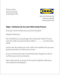 Lettre pour mettre fin à une carte de crédit renouvelable IKEA