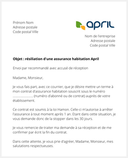 Lettre pour résilier une assurance habitation April