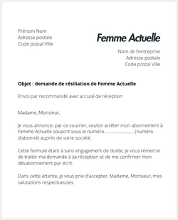 Lettre pour résilier Femme Actuelle